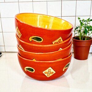 Pier 1 Elephant Handpainted Cereal Bowls Set of 4 | Gently Used